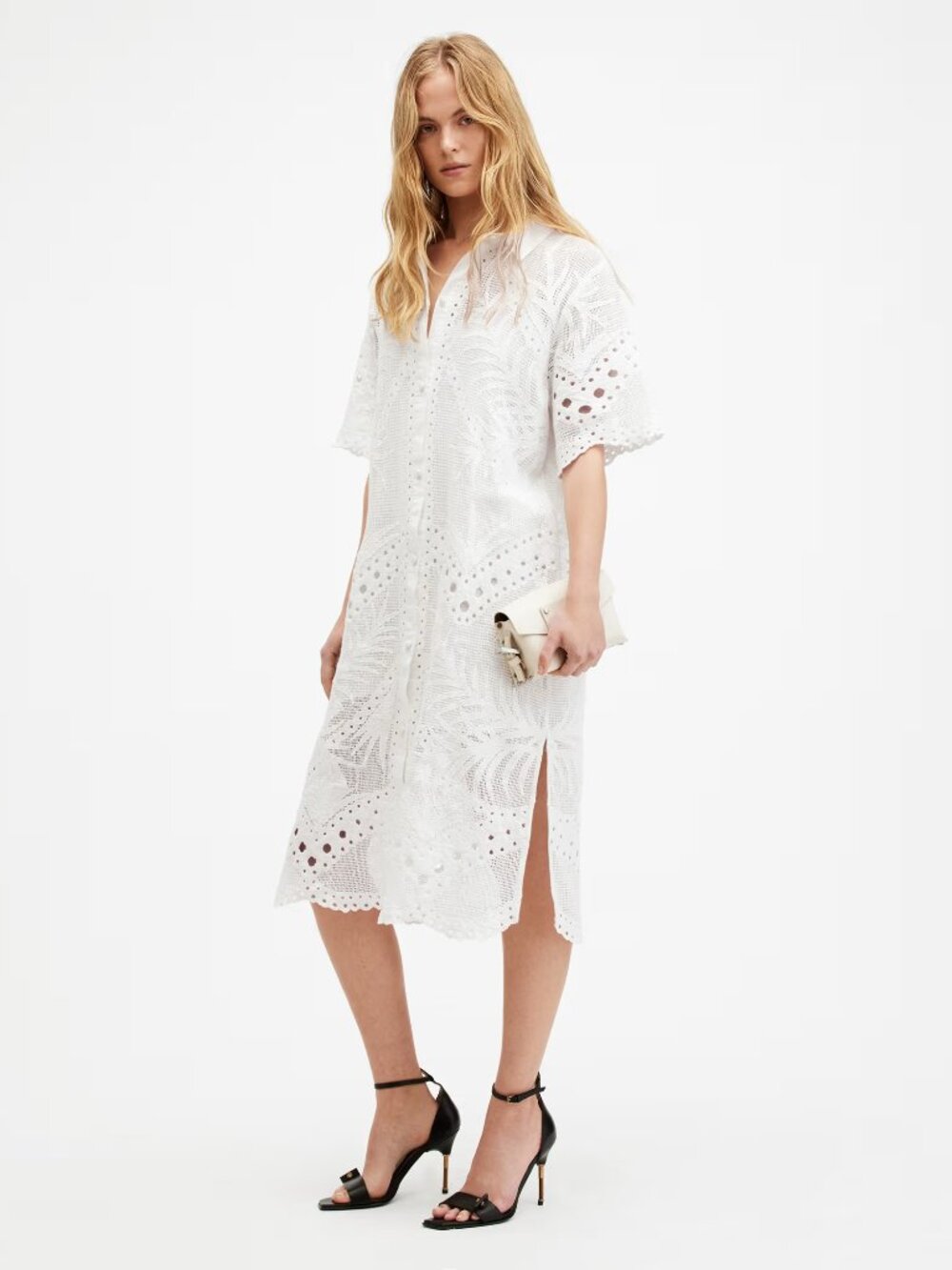 ALLSAINTS Meria Broderie midi dress - 10 - white